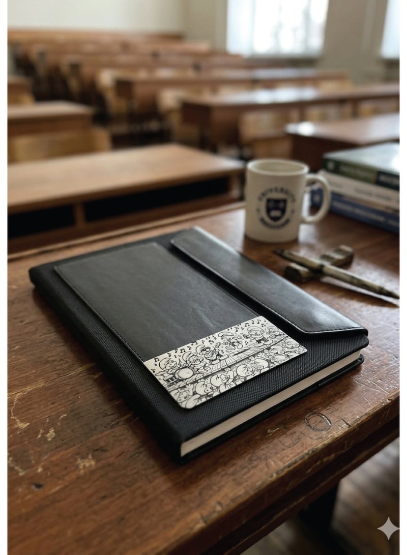 Black Leather Notebook with The Smurfs Design – Premium A5 Journal for Daily Writing & Notes - Image 1