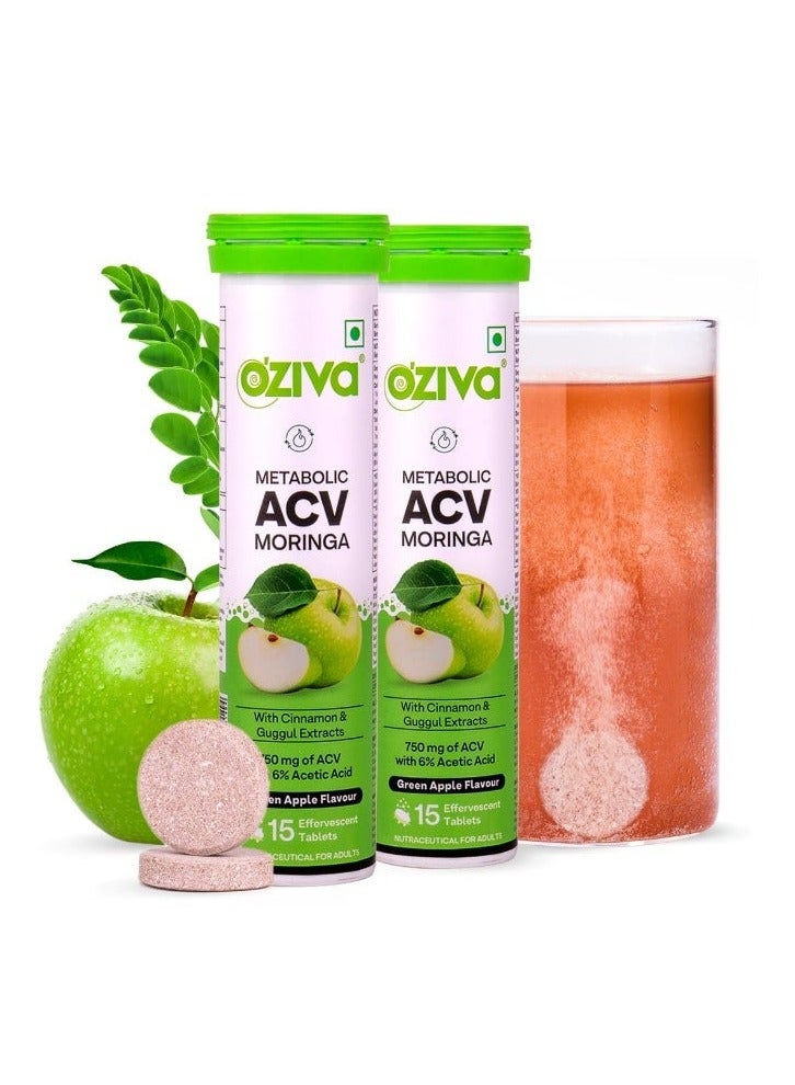 Acv Moringa Apple Cider Vinegar - Green Apple, 15 Tablets - Pack of 2 (30 Tablets)