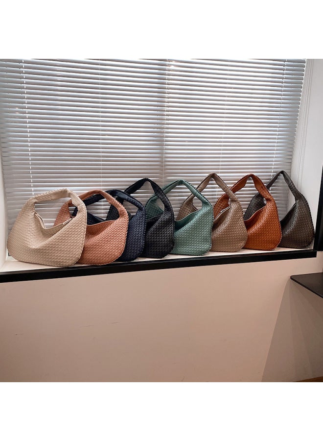 French Style Versatile Women's Knitted Handbag Niche Underarm Bag High-end Feel Commute Tote Bag Durable Strap Single Shoulder-Color:Small Size Green-Dimensions:Small 34*21  - Image 4