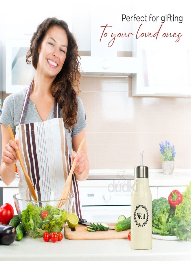 dudki Stainless Steel Oil Dispenser 500 ML Bottle Leakproof | Oil Nozzle Dropper | Cooking Oil Bottle For Home, Kitchen, Cooking, Café, Restaurant (IVORY) - Image 5