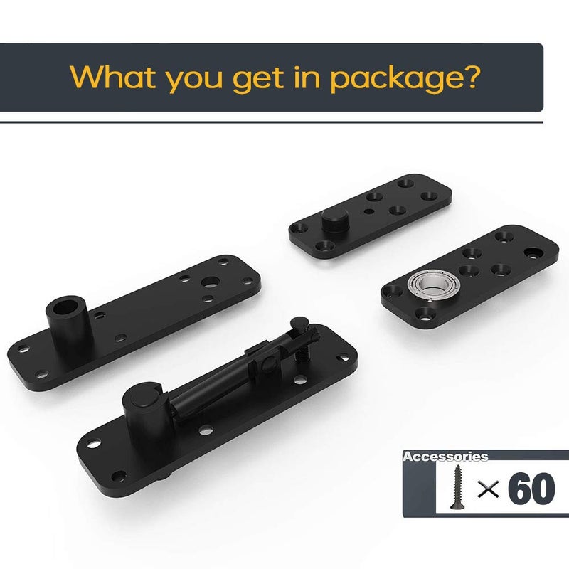 Frmsaet Heavy Duty Stainless Steel Hidden Door Pivot Hinge System Furniture Hardware 360 Degree Rotation Wooden Invisible Door Hinges Set Up Down Shaft - 2 Pack(Large Black) - Image 5