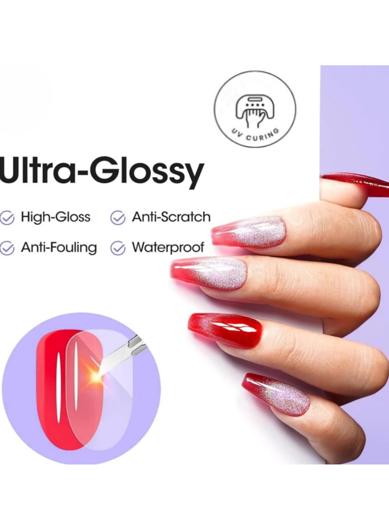 2 Pcs No Wipe Gel Top & Base Coat Set for Gel Polish&Poly Gel - (Glossy Top Coat & Base Coat, 12 ml)