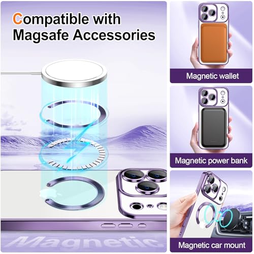 Hython for iPhone 17 Pro Case Glitter Clear Magnetic Phone Cases [Compatible with MagSafe] Full Camera Lens Protector Sparkle Luxury Plating Slim Shockproof Protective Cover Women, Purple - Image 5