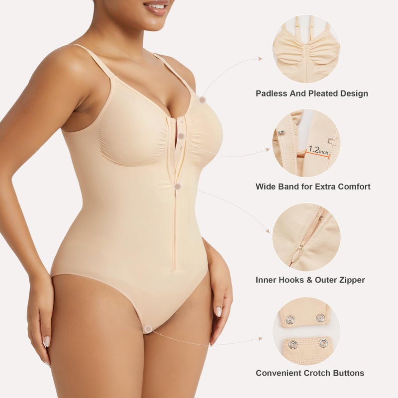 SHAPERX Women's Shapewear Bodysuit Tummy Control Seamless Zip-Up Body Shaper Snatched Waist Sculpting Body Suit,SZ5861-Beige-2XL - Image 5
