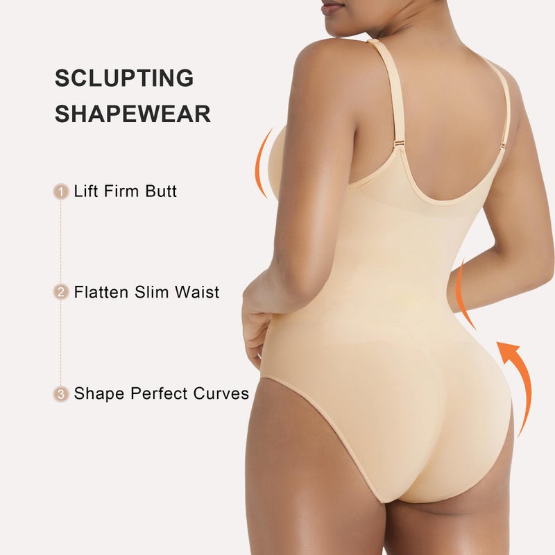 SHAPERX Women's Shapewear Bodysuit Tummy Control Seamless Zip-Up Body Shaper Snatched Waist Sculpting Body Suit,SZ5861-Beige-2XL - Image 2