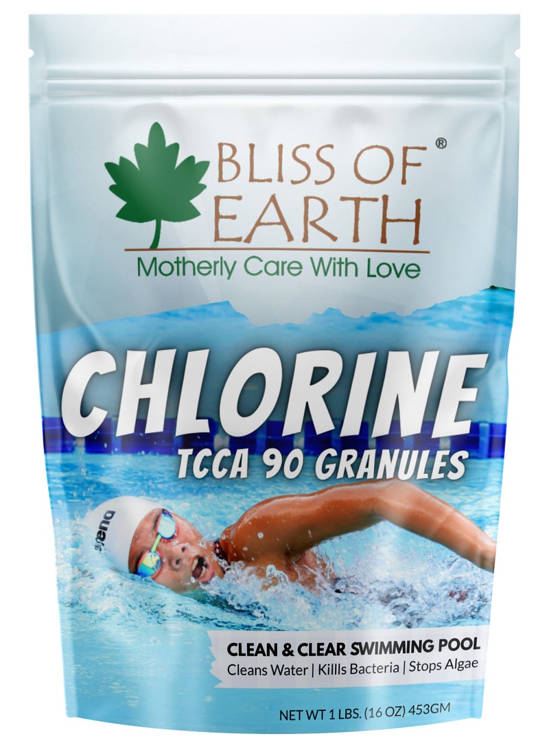BLISS OF EARTH Bliss of Earth Japanese Chlorine Powder for Pool, Clean & Clear Swimming Pool, Kills Bacteria & Stops Algae, Pool Disinfectant Granular Chlorine, 453g  - Image 1