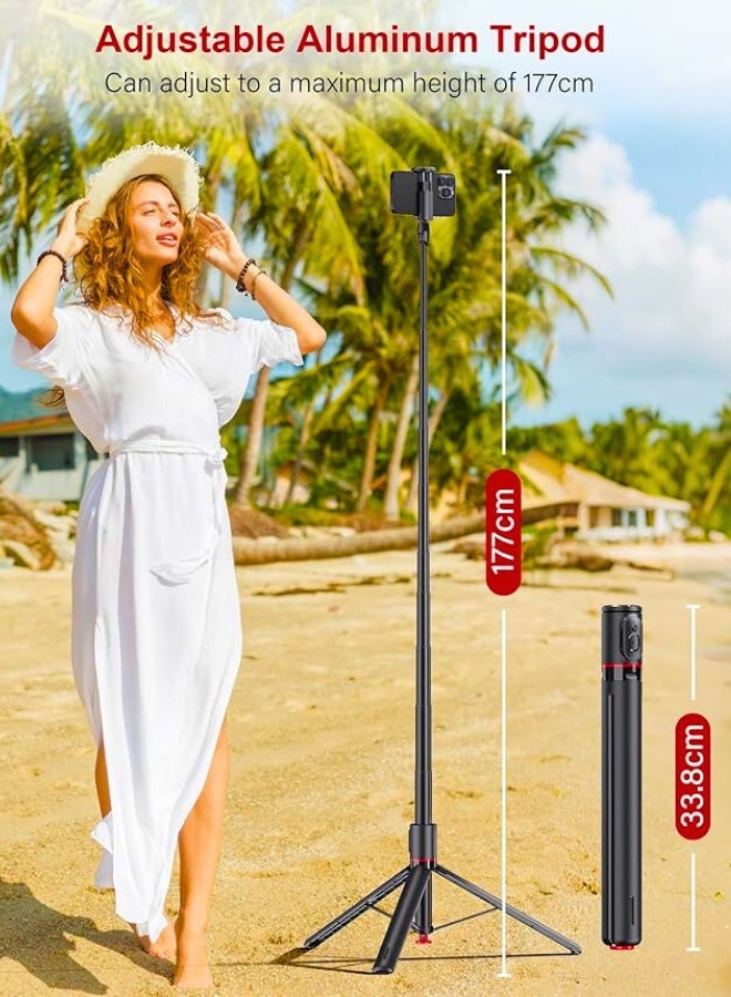 Chase Up Automatic Pop-up Selfie Stick Travel Tripod for Mobile Phone with Remote Control and Phone Holder, 177cm Extendable Tripod for iphone, Phone Tripod Stand for Video Recording - Image 2
