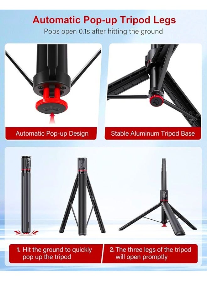 Chase Up Automatic Pop-up Selfie Stick Travel Tripod for Mobile Phone with Remote Control and Phone Holder, 177cm Extendable Tripod for iphone, Phone Tripod Stand for Video Recording - Image 3