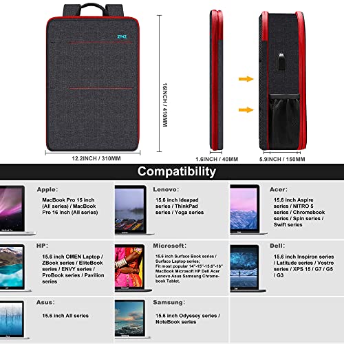 ZINZ Slim & Expandable Laptop Backpack 15 15.6 16 Inch Sleeve with USB Port, Spill-Resistant Notebooks Bag Case for Most 14-16 Inch MacBooks Surface-Books Dell HP Lenovo Asus Computers,B01RD01 - Image 2