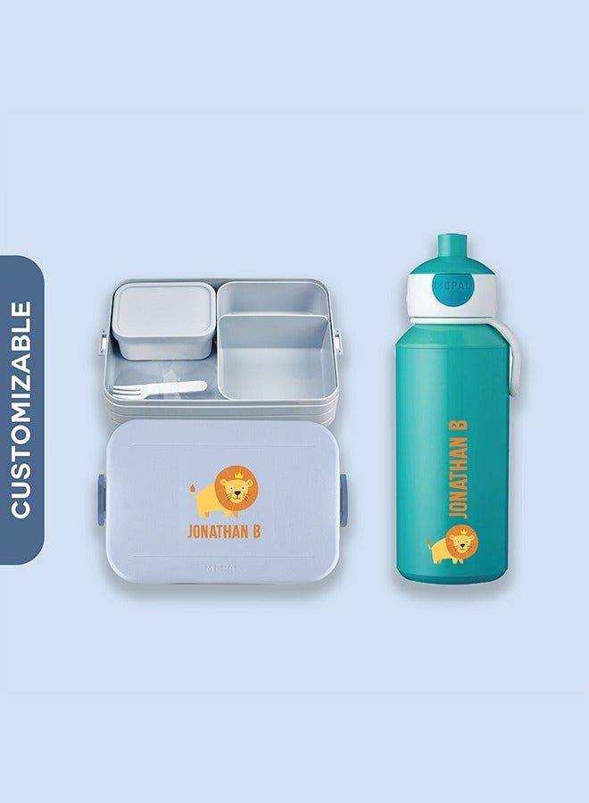 Mepal Small Bundle - Personalised Loin Lunch Box with Personalised Water Bottle for Kids School - Image 1