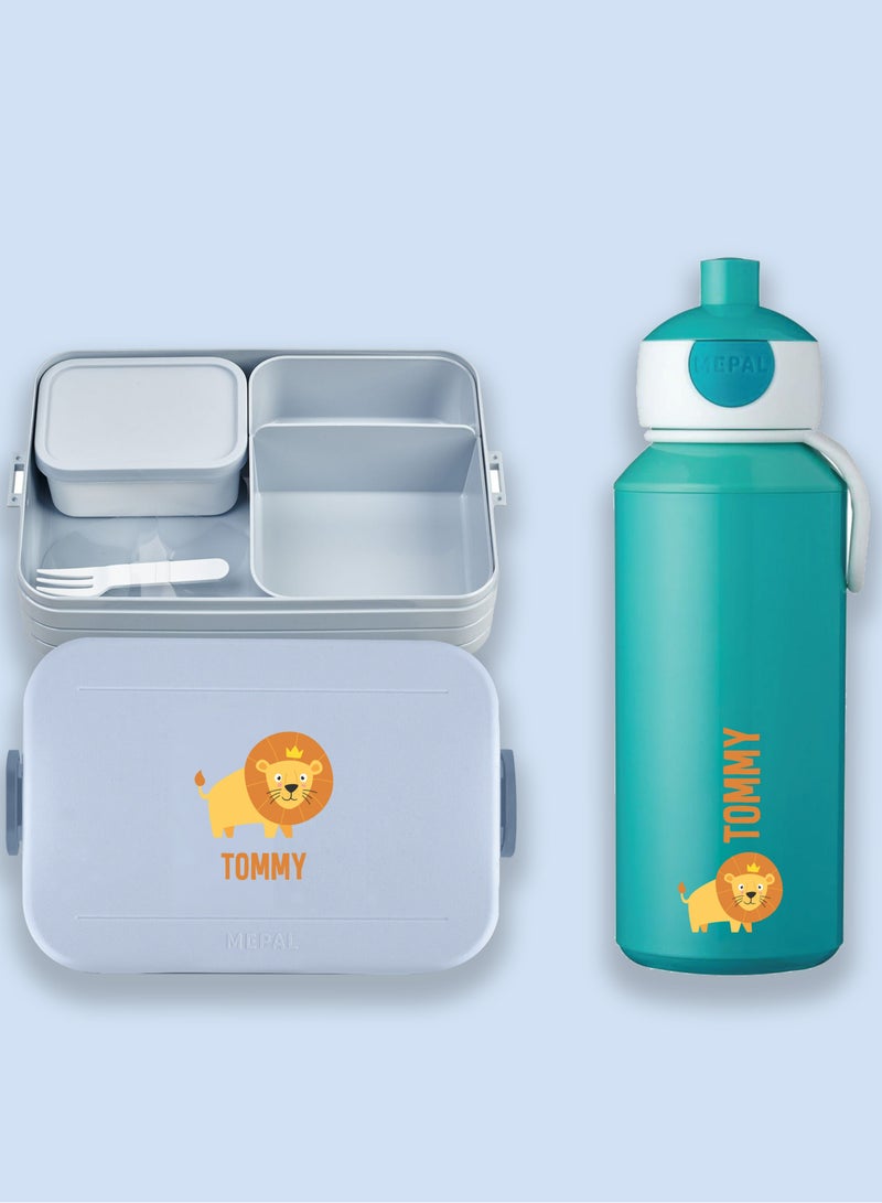 Mepal Small Bundle - Personalised Loin Lunch Box with Personalised Water Bottle for Kids School - Image 2