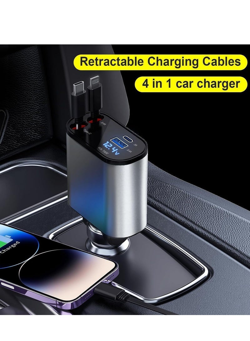 60W Retractable Car Charger Compatible with iPhone15/14/13/12/11,Fast Car Power Adapter PD20W /Type-C 40W,Car USB Fast Phone Charger - Image 3