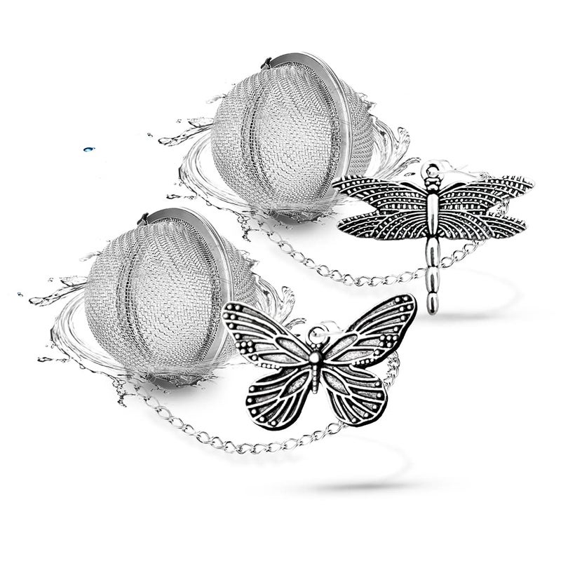 NSTaygate 2pcs Tea Infuser,Loose Leaf Tea Steeper Tea Strainer with Charm Handmade Dragonfly Butterfly Pendant Tea Ball Tea Filter Tea Infusers for Loose Tea - Image 1