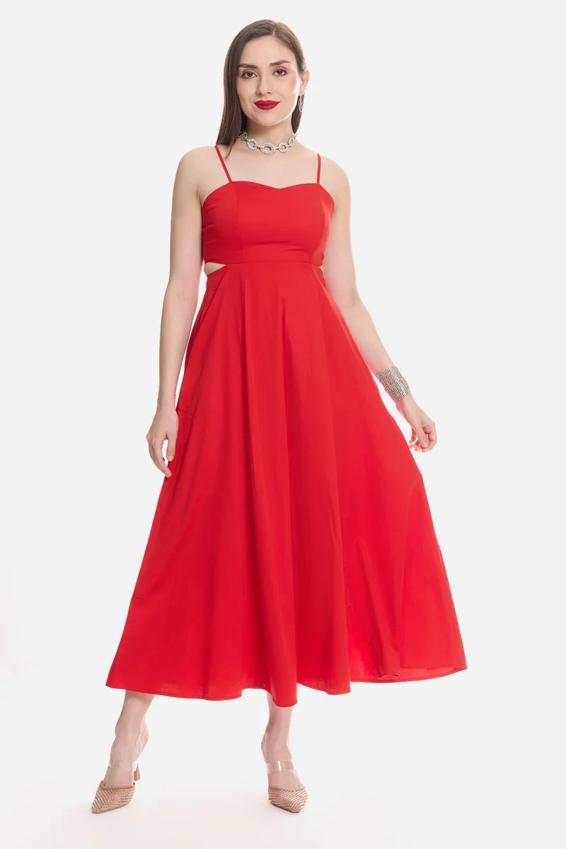 فيرجيو Solid Cotton Cut-Out Sweetheart Maxi for Women