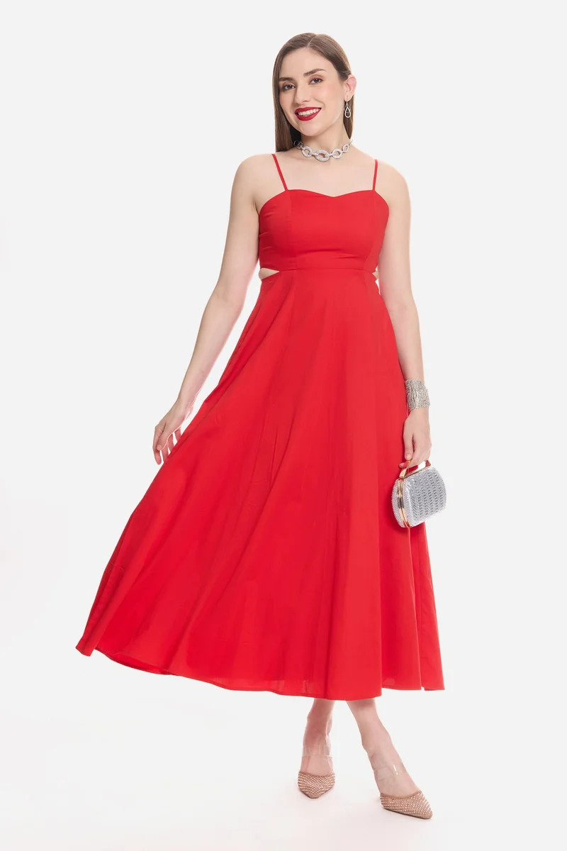 فيرجيو Solid Cotton Cut-Out Sweetheart Maxi for Women