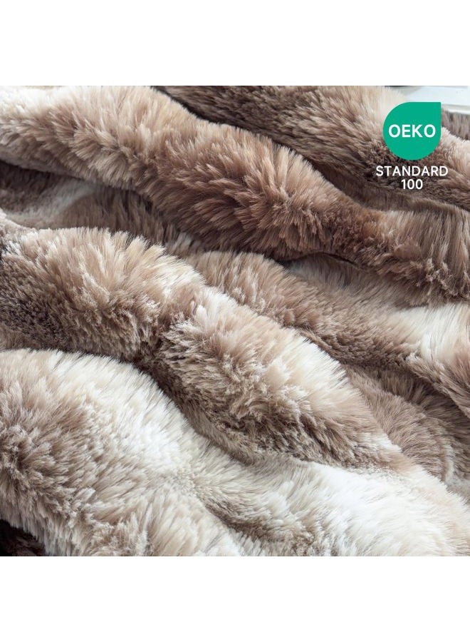 Fruaros Luxury 1000GSM Faux Rabbit Fur Throw Blanket, Tie-Dye Brown, Ultra Soft Plush 3D Bubble Design, Reversible Mink Brown Blanket for Couch, Sofa, Bed & Living Room, 50"x60", Gift for Women & Family - Image 4