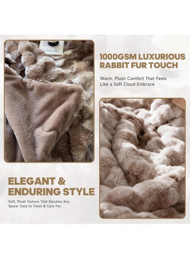 Fruaros Luxury 1000GSM Faux Rabbit Fur Throw Blanket, Tie-Dye Brown, Ultra Soft Plush 3D Bubble Design, Reversible Mink Brown Blanket for Couch, Sofa, Bed & Living Room, 50"x60", Gift for Women & Family - Image 2