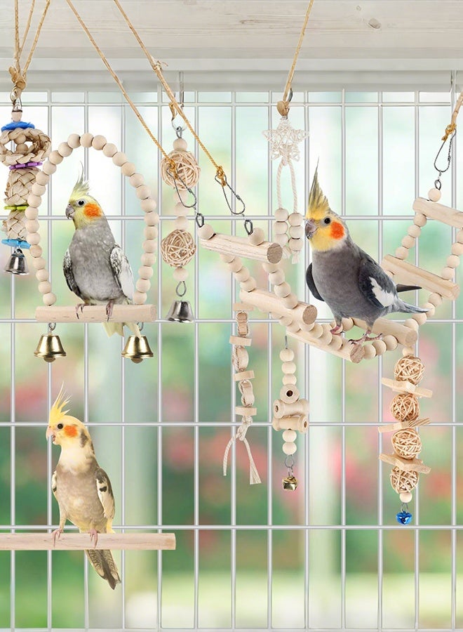 Forthcan Natural Wood Bird Cage Toys Set, Hanging Chew Swing and Climbing Ladder for Parrot, Parakeet, Cockatiel, Conure, Lovebirds and Small Birds - Image 3