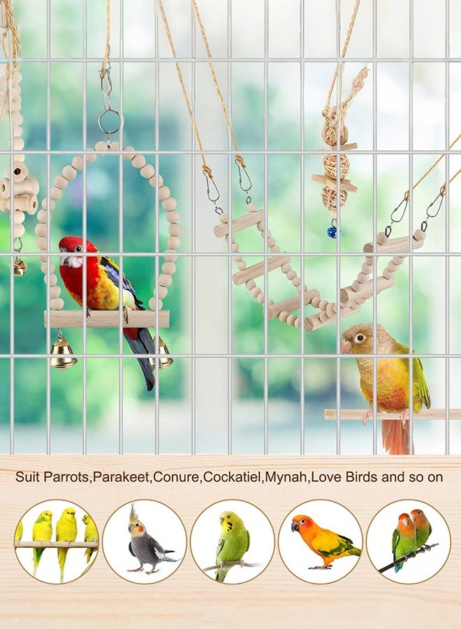 Forthcan Natural Wood Bird Cage Toys Set, Hanging Chew Swing and Climbing Ladder for Parrot, Parakeet, Cockatiel, Conure, Lovebirds and Small Birds - Image 5