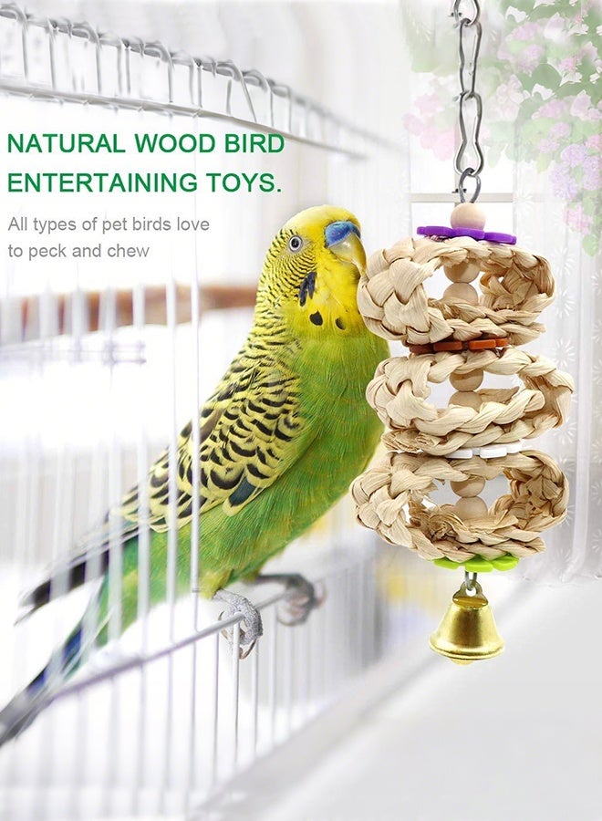 Forthcan Natural Wood Bird Cage Toys Set, Hanging Chew Swing and Climbing Ladder for Parrot, Parakeet, Cockatiel, Conure, Lovebirds and Small Birds - Image 4