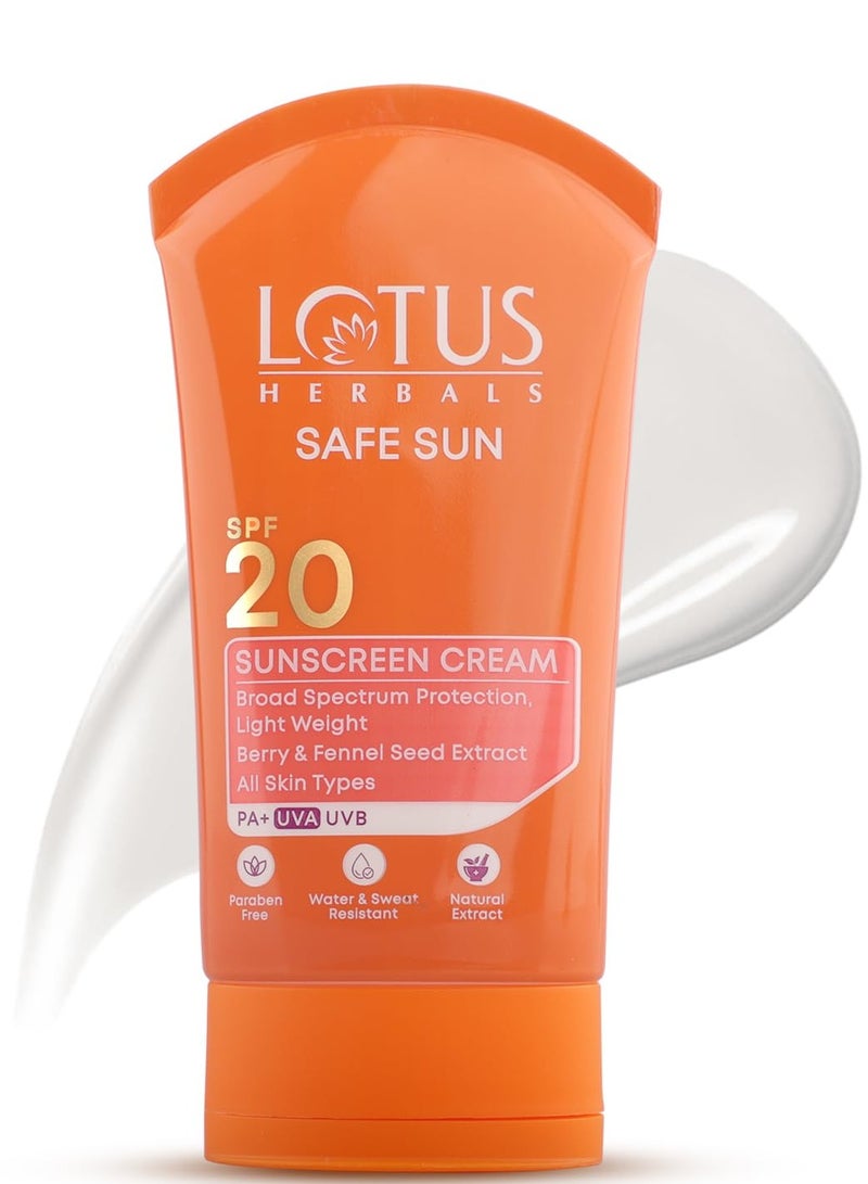 LOTUS HERBALS Sunscreen Cream  Breezy Berry SPF 20 PA+ For All Skin types Sweat and Waterproof Non Greasy 50g White  - Image 1