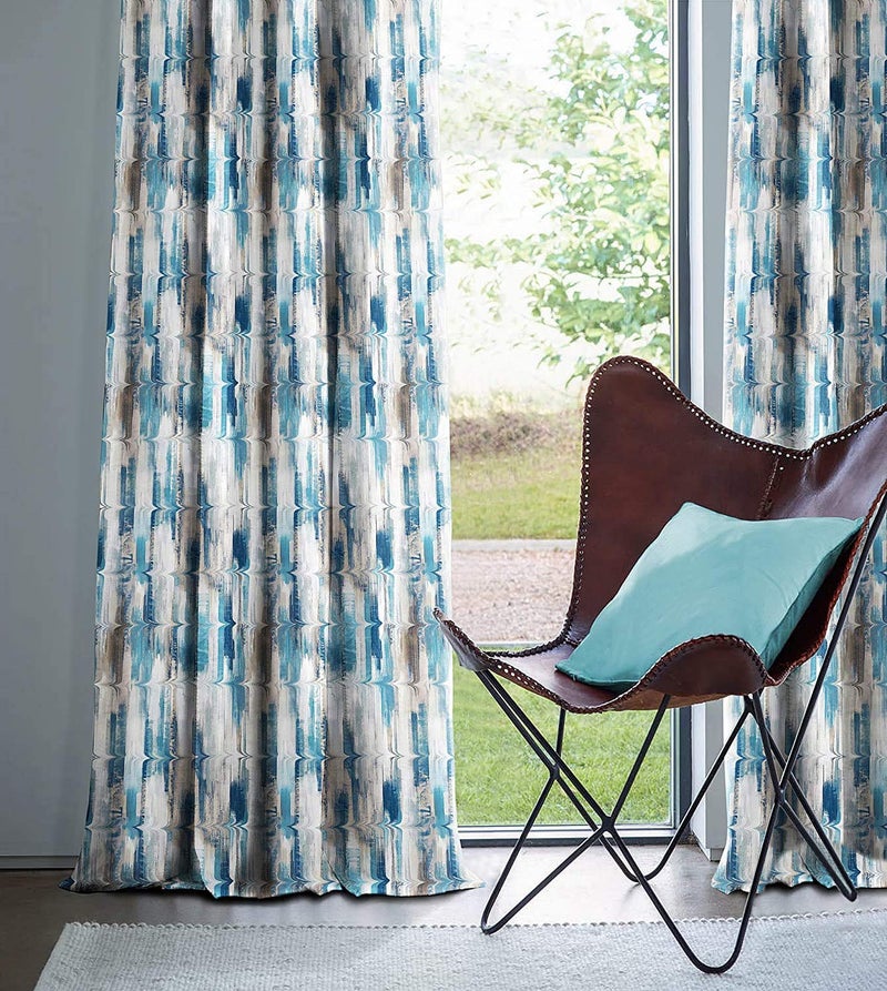 CASABLEU ستائر كاسابلوا ليما 2 قطعة من البوليستر مع عيون معدنية (فولاذ) ستائر تعتيم مع رباط، غرفة نوم غرفة معيشة (أزرق، 9 أقدام) - Image 1