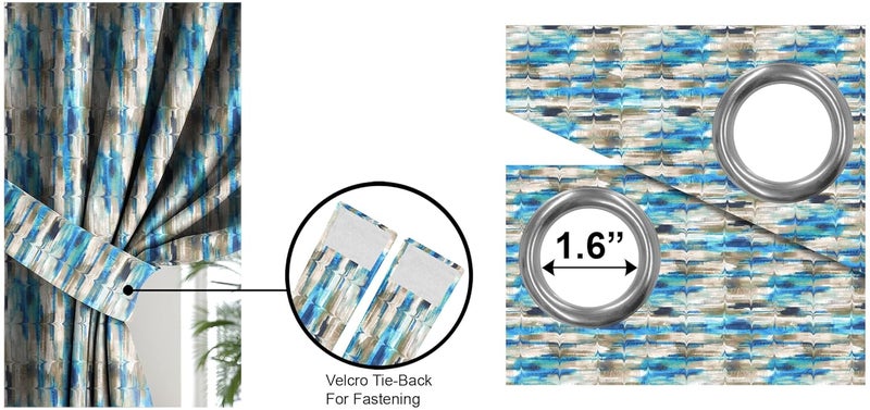 CASABLEU ستائر كاسابلوا ليما 2 قطعة من البوليستر مع عيون معدنية (فولاذ) ستائر تعتيم مع رباط، غرفة نوم غرفة معيشة (أزرق، 9 أقدام) - Image 4