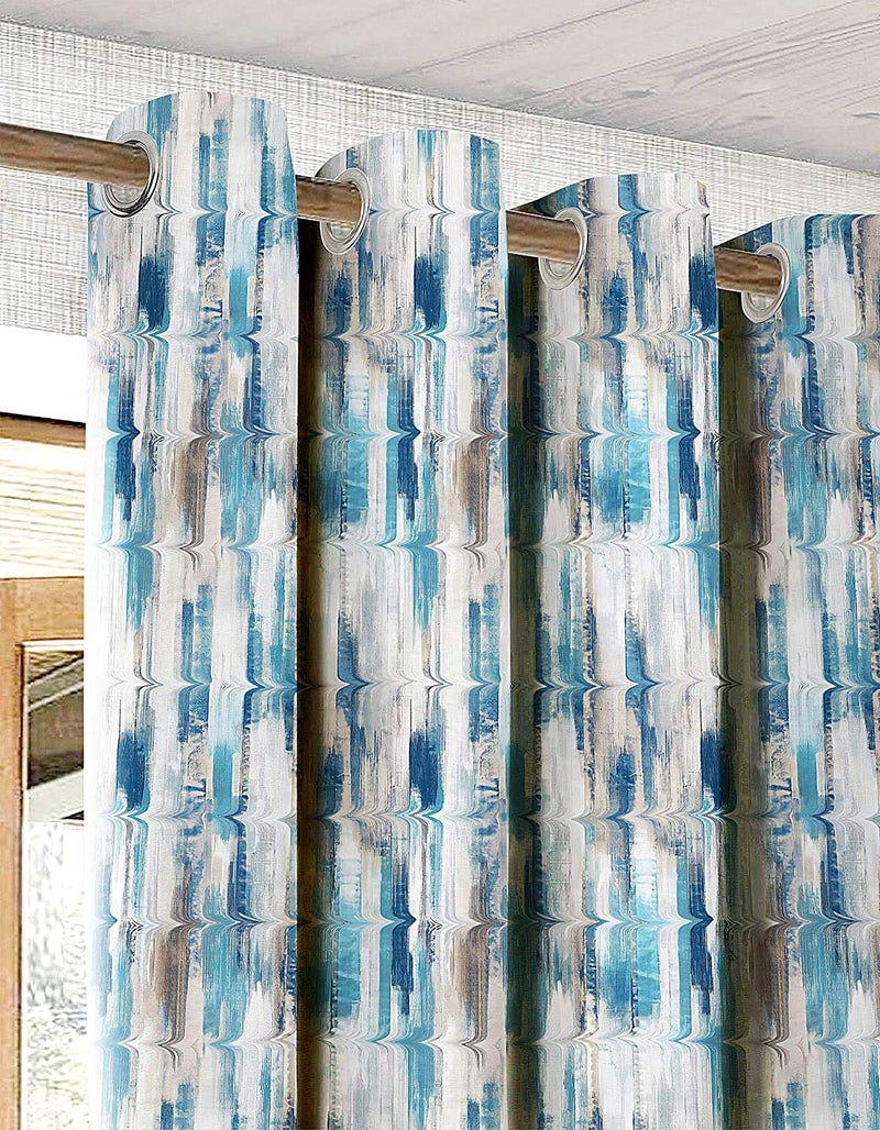 CASABLEU ستائر كاسابلوا ليما 2 قطعة من البوليستر مع عيون معدنية (فولاذ) ستائر تعتيم مع رباط، غرفة نوم غرفة معيشة (أزرق، 9 أقدام) - Image 2