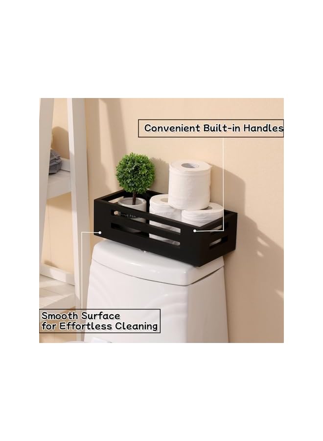 The Bros صندوق ديكور أسود لحوض الحمام، سلة خشبية لحوض الحمام، سلة تخزين خلف المرحاض لتخزين ورق التواليت - Image 2
