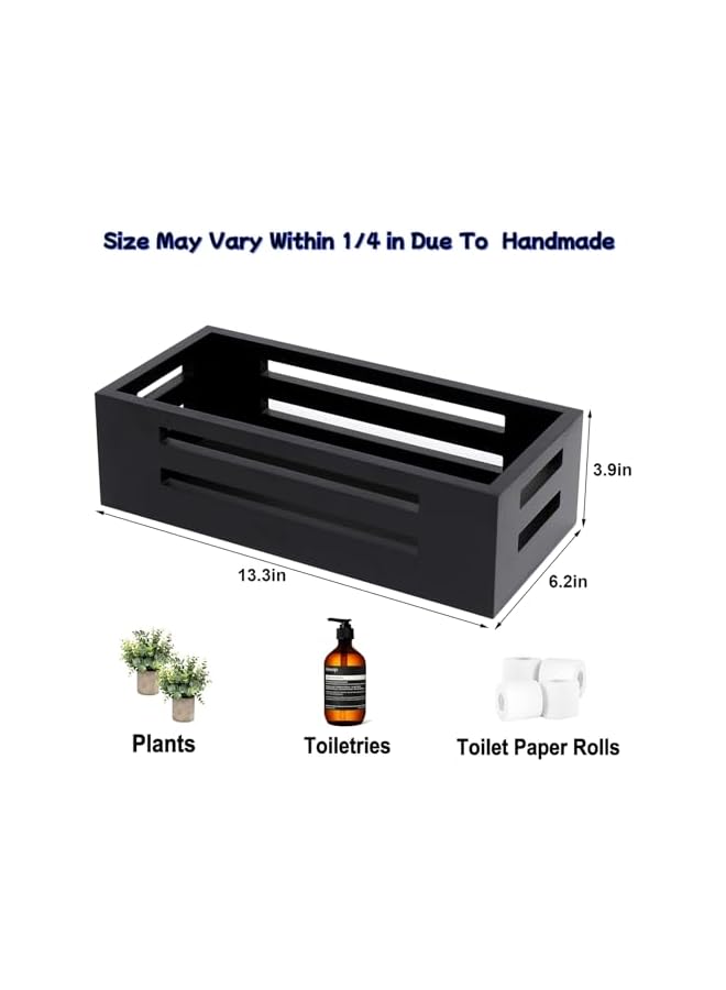The Bros صندوق ديكور أسود لحوض الحمام، سلة خشبية لحوض الحمام، سلة تخزين خلف المرحاض لتخزين ورق التواليت - Image 3