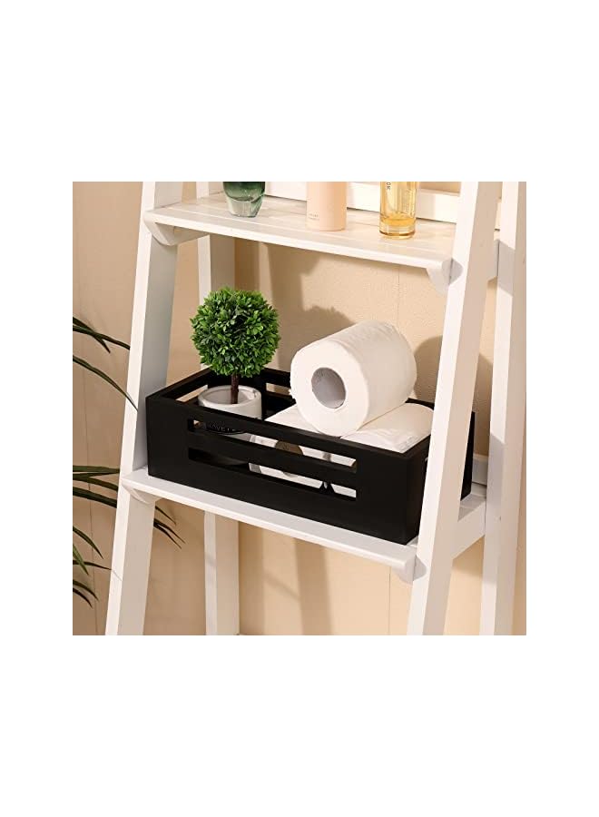 The Bros صندوق ديكور أسود لحوض الحمام، سلة خشبية لحوض الحمام، سلة تخزين خلف المرحاض لتخزين ورق التواليت - Image 5