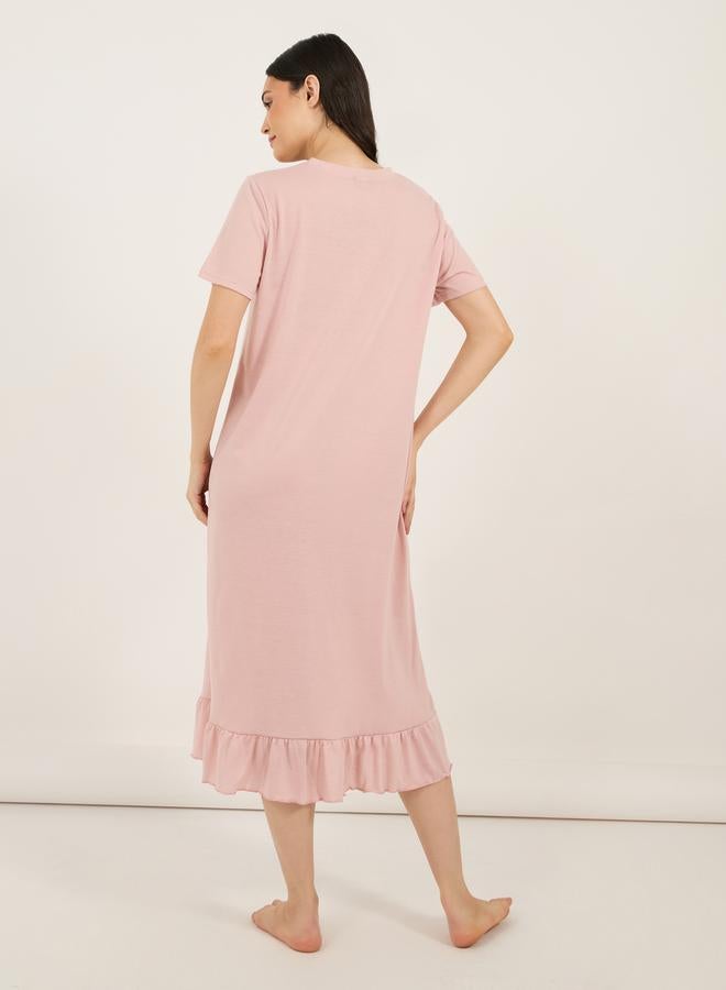 Styli Slogan Print Ruffle Hem Sleep T-Shirt Dress  - Image 4