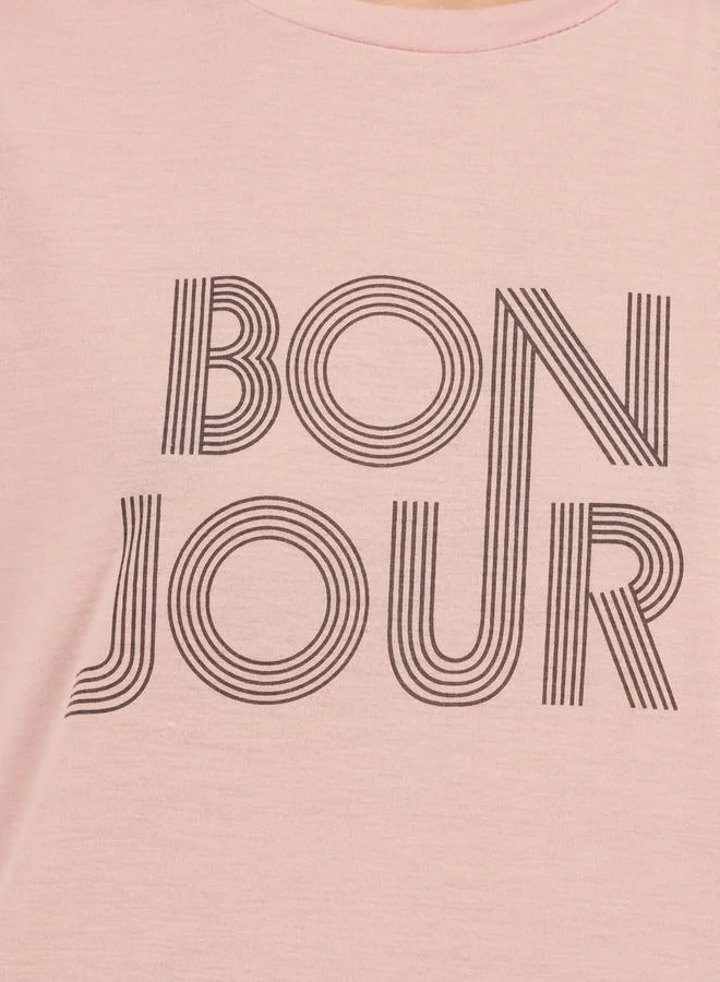 Styli Slogan Print Ruffle Hem Sleep T-Shirt Dress