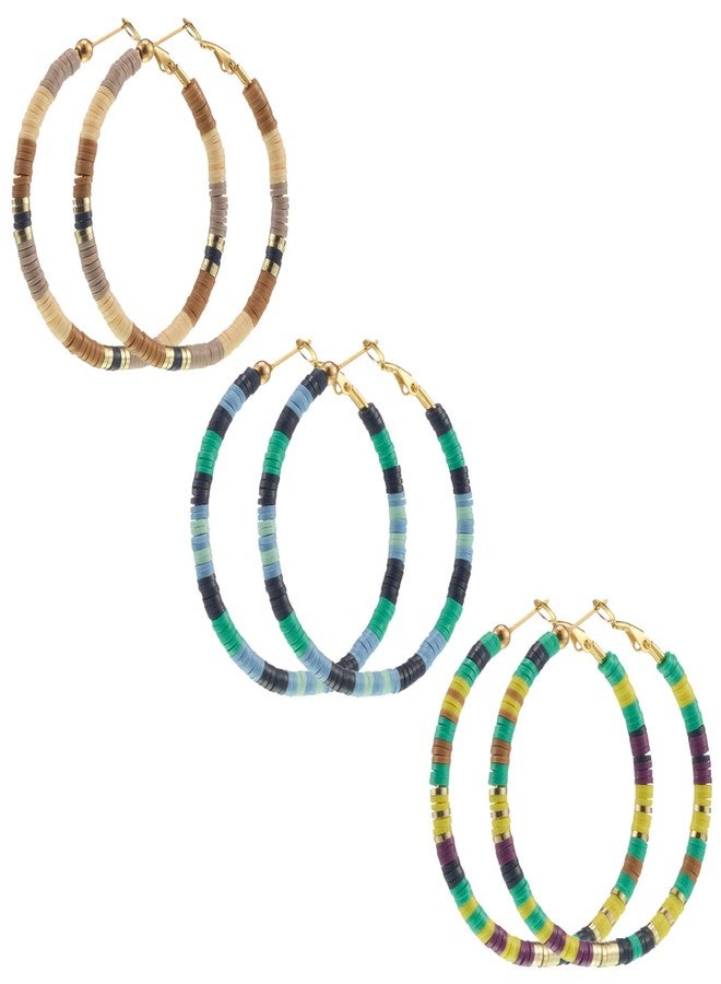 minihope Bohemian Hoop Earrings for Women - Handmade Heishi Beaded Statement Earrings, Hypoallergenic 316 Stainless Steel, Lightweight & Colorful Resin Hoops, Trendy Jewelry Gift (SET-01) - Image 1