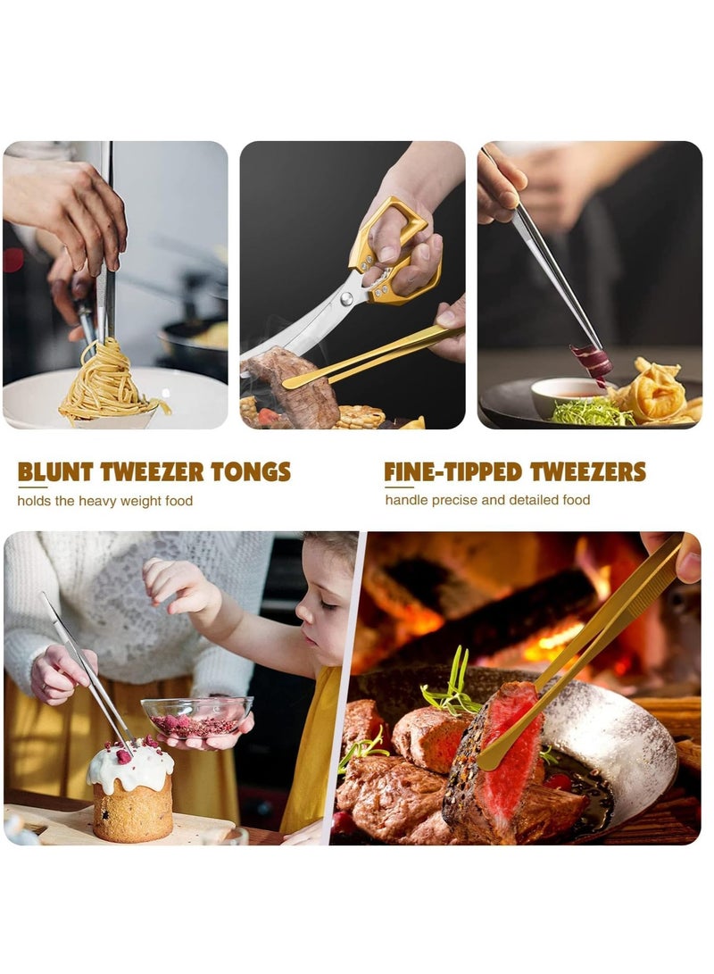 KASTWAVE Cooking Tweezer Tongs, Stainless Steel 12" Kitchen Pointed Round Head Tweezers with Precision Serrations for Baking Decor, Kitchen Cooking, Grilling Seafood 2 Pcs, Black - Image 4