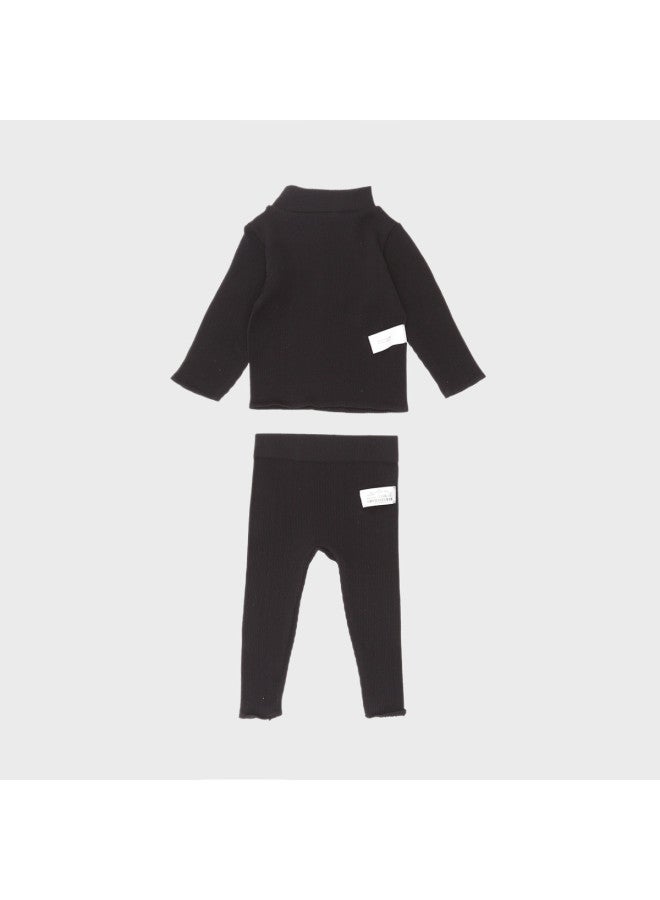Zara kids' Fashion Stretch Slim-fit Ribbed Knit Long-sleeve Top & Pants Casual Outfit - Image 3