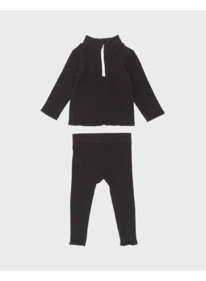 Zara kids' Fashion Stretch Slim-fit Ribbed Knit Long-sleeve Top & Pants Casual Outfit - Image 1
