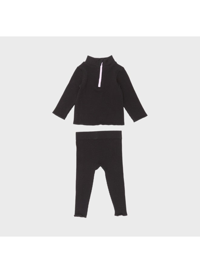 Zara kids' Fashion Stretch Slim-fit Ribbed Knit Long-sleeve Top & Pants Casual Outfit - Image 2