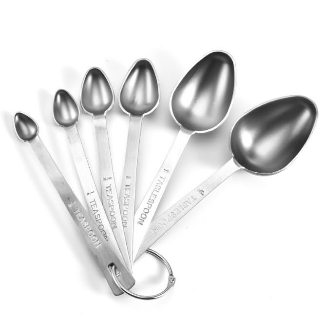 MaruHub 6Pcs Stainless Steel Measuring Spoons Set, 18/8 Durable Kitchen Measuring Cups with US & Metric Markings, Nesting Round Spoons for Baking, Cooking, Coffee & Spices - Image 1