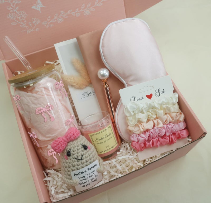 CASTATEO Pink Birthday Gifts for Teen Girls,Inspirational Gifts Basket for Her, Cute Bow Theme Birthday Gifts for Women, Friendship Gifts for Daugther/Sister/Friend /Besiteï¼ˆPink &Bow) - Image 1