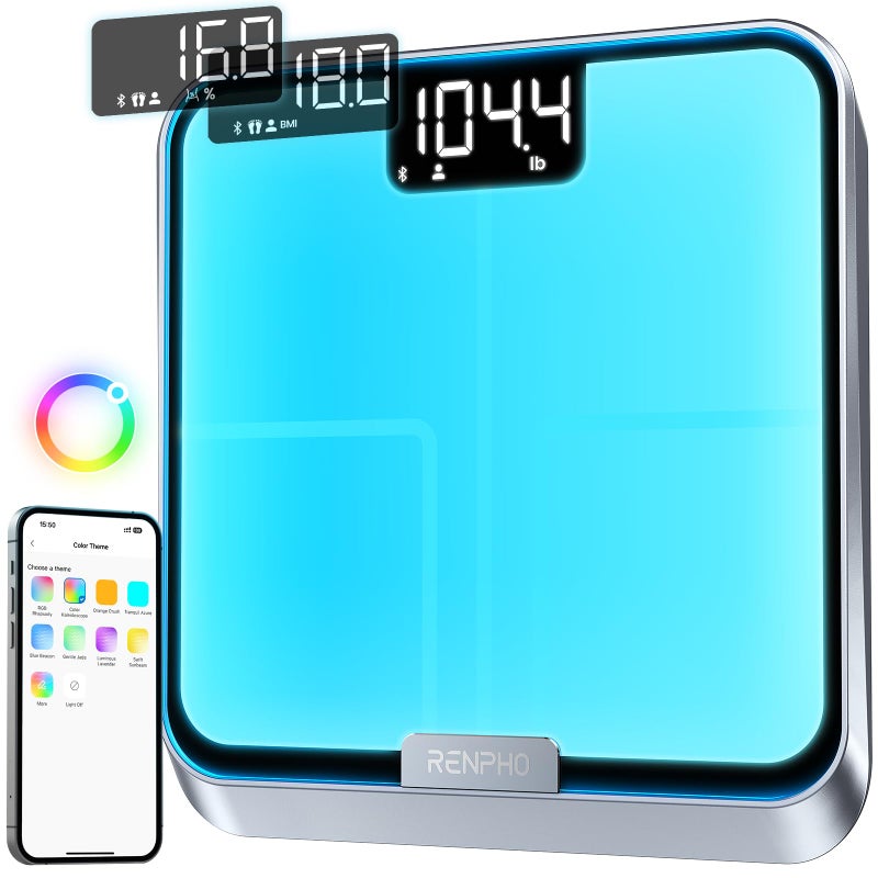 RENPHO RENPHO Smart Scale for Body Weight, Fitness Equipment with RGB Lighting, Rechargeable Scale with BMI, Body Fat, Muscle Mass, Color Changing Scale, FSA HSA Eligible, Elis Chroma  - Image 1