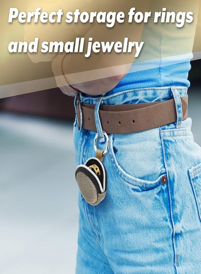 Homakover Portable Ring Organizer Case with Keychain, Traveling Ring Holder Storage Bag, Anti-Lost Keychain Container for Rings, Jewelry (2, Golden) - Image 3