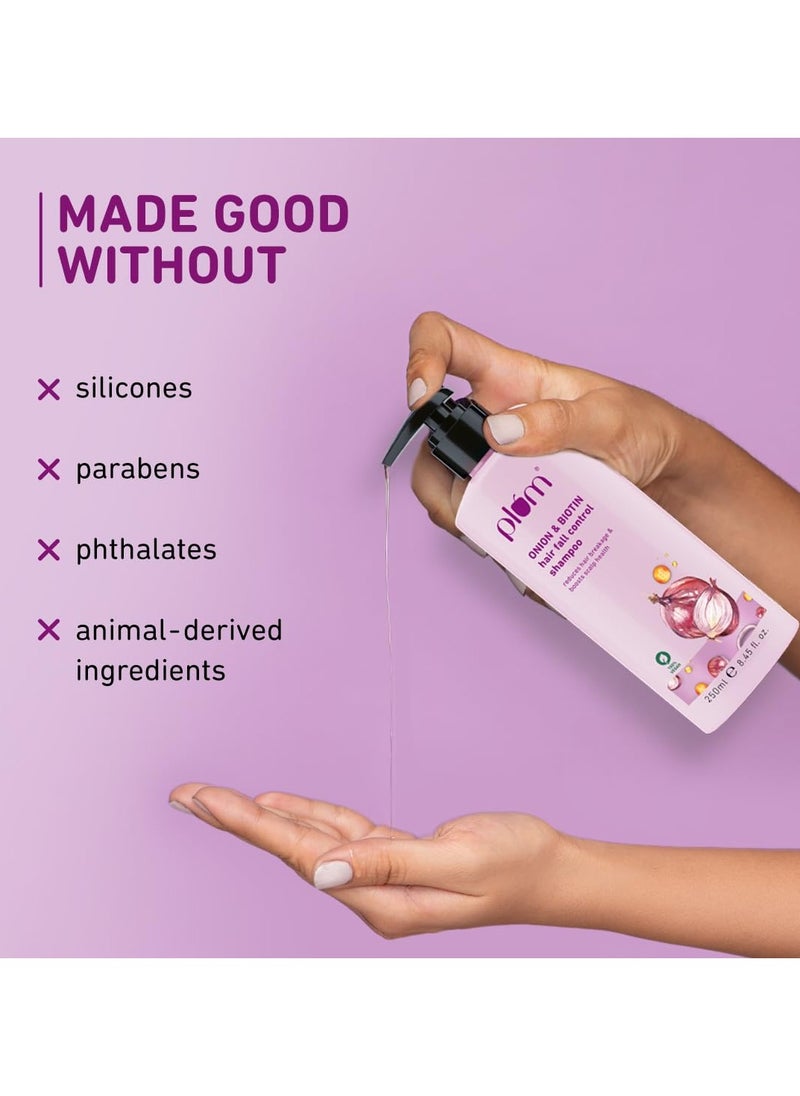 Plum - Onion and Biotin Shampoo for Hairfall Control | Paraben Free | Enriched with Onion Extract, Biotin, D-Panthenol | Boosts Scalp Health | 250 ml - Image 1