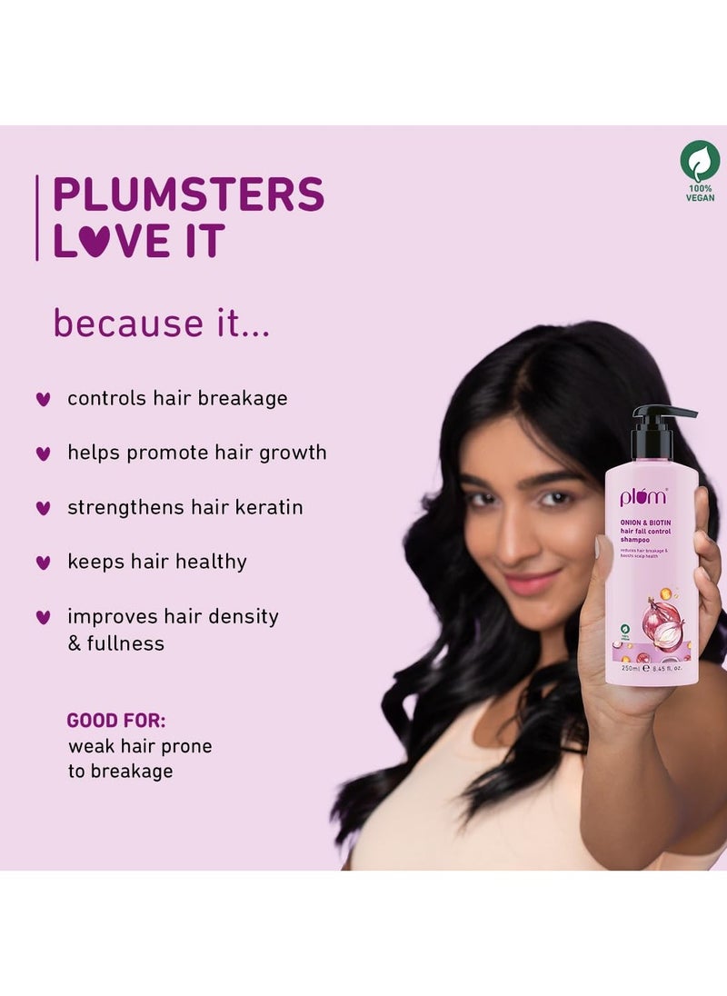 Plum - Onion and Biotin Shampoo for Hairfall Control | Paraben Free | Enriched with Onion Extract, Biotin, D-Panthenol | Boosts Scalp Health | 250 ml - Image 1