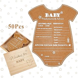 Queekay 50 Pcs Baby Shower Prediction Cards with Wood Keepsake Box Advice Card for Baby Shower Games Baby Prediction - Image 1