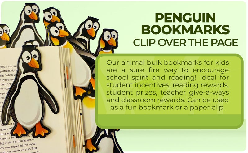Fun-N-Nuf Penguin Clip Bookmarks for Kids Students Cool Cute Animal Set of 10 Bulk Bookmark Funny Wacky Classroom Reading Incentives Library Rewards Novelty Party Favors Fun Prizes for Summer Reading Programs - Image 4