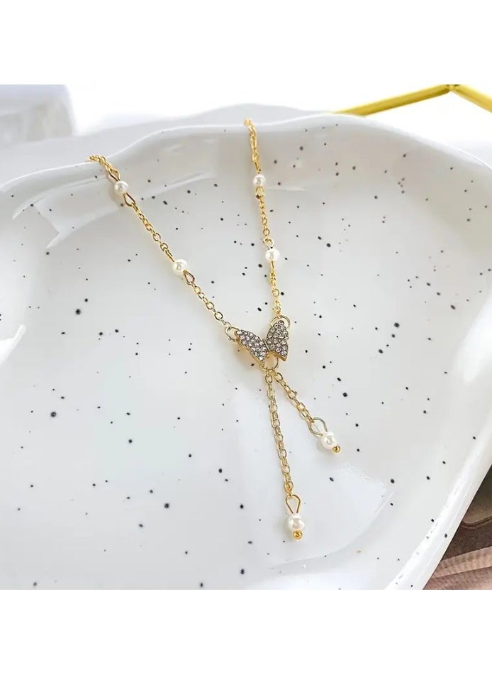 Generic 1pc Elegant Style Artificial Pearl Butterfly Pendant Necklace For Women Banquet Accessories  - Image 3