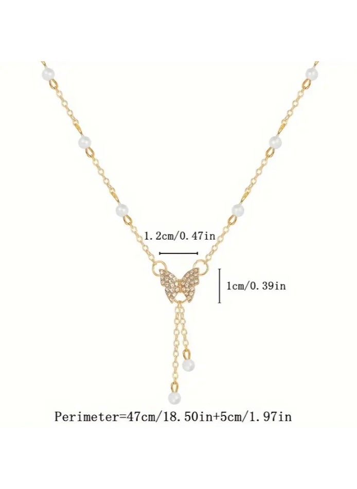 Generic 1pc Elegant Style Artificial Pearl Butterfly Pendant Necklace For Women Banquet Accessories  - Image 2
