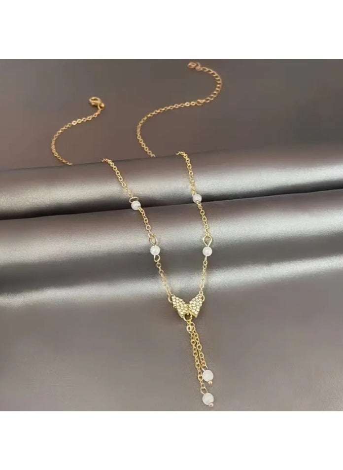 Generic 1pc Elegant Style Artificial Pearl Butterfly Pendant Necklace For Women Banquet Accessories  - Image 5