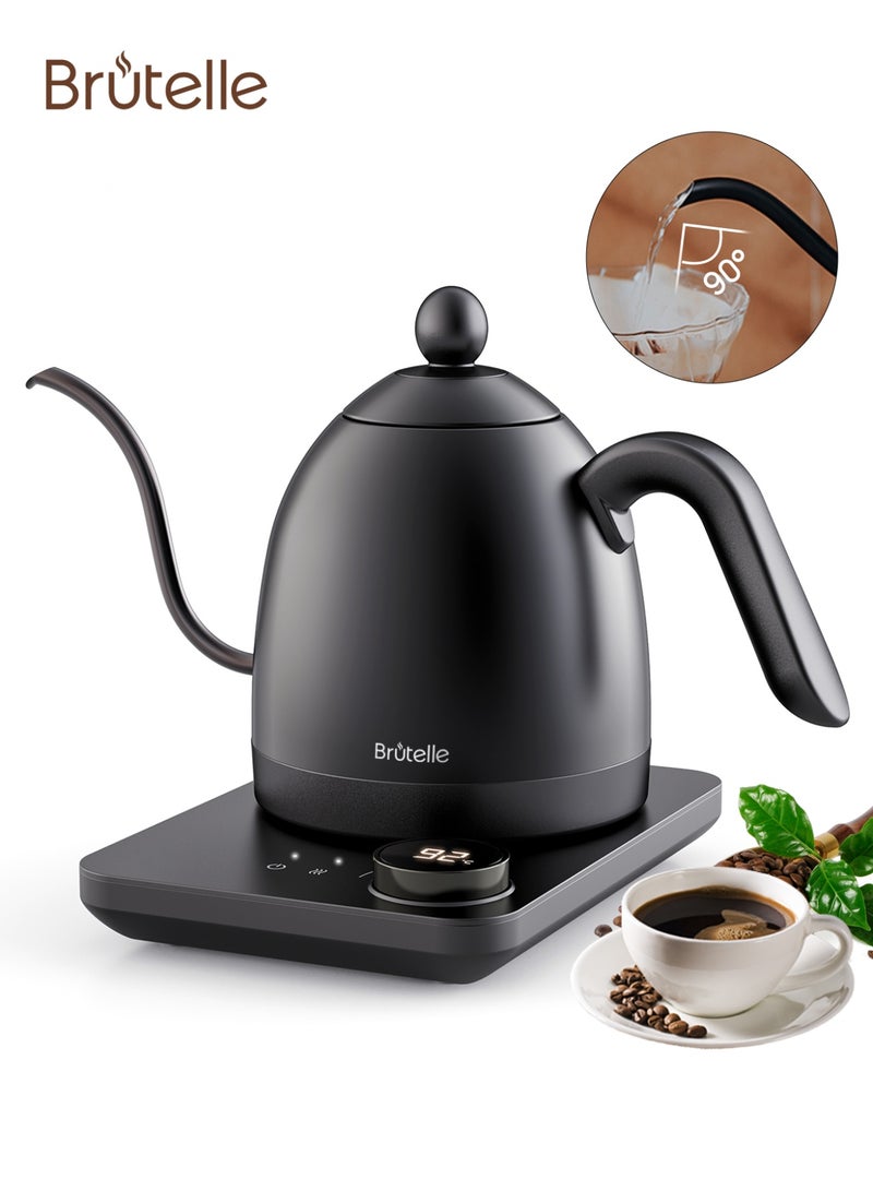 Brutelle Electric Gooseneck Kettle V60 Coffee Kettle Tea Kettle 0.8L 1200W Power Rotary Push Button Adjustable Temperature with Insulation Quick Heating Perfect for Pour-Over Coffee at Home and Office Coffee Corner Matte Black - Image 1